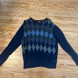 Navy Blue Sweater with Argyle Print